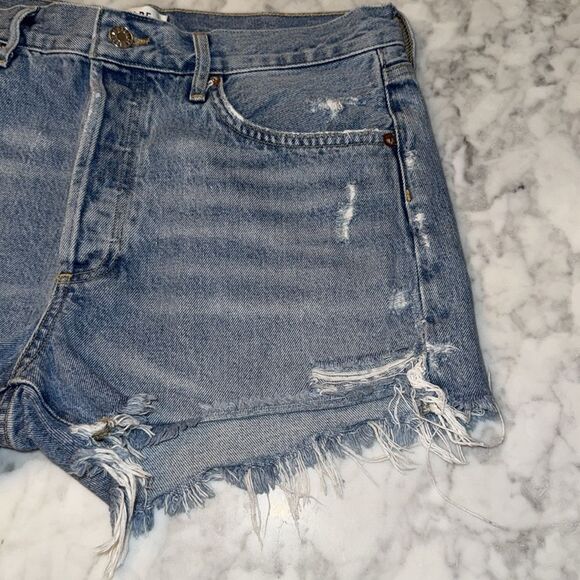 Agolde Light Blue Frayed Jean Shorts 28 - Picture 4 of 9